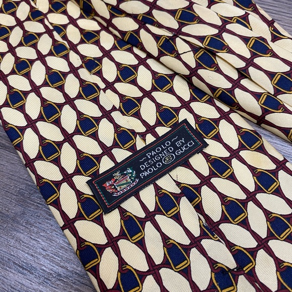 Gucci Yellow, Red, Navy & Gold Horse Bit Tie - Picture 3 of 5